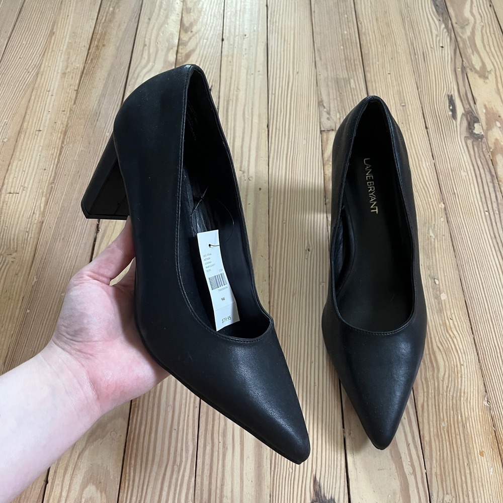 NWT Lane Bryant Dream Cloud Black Pointed Toe Block Heel Neutral Work Pumps 9W